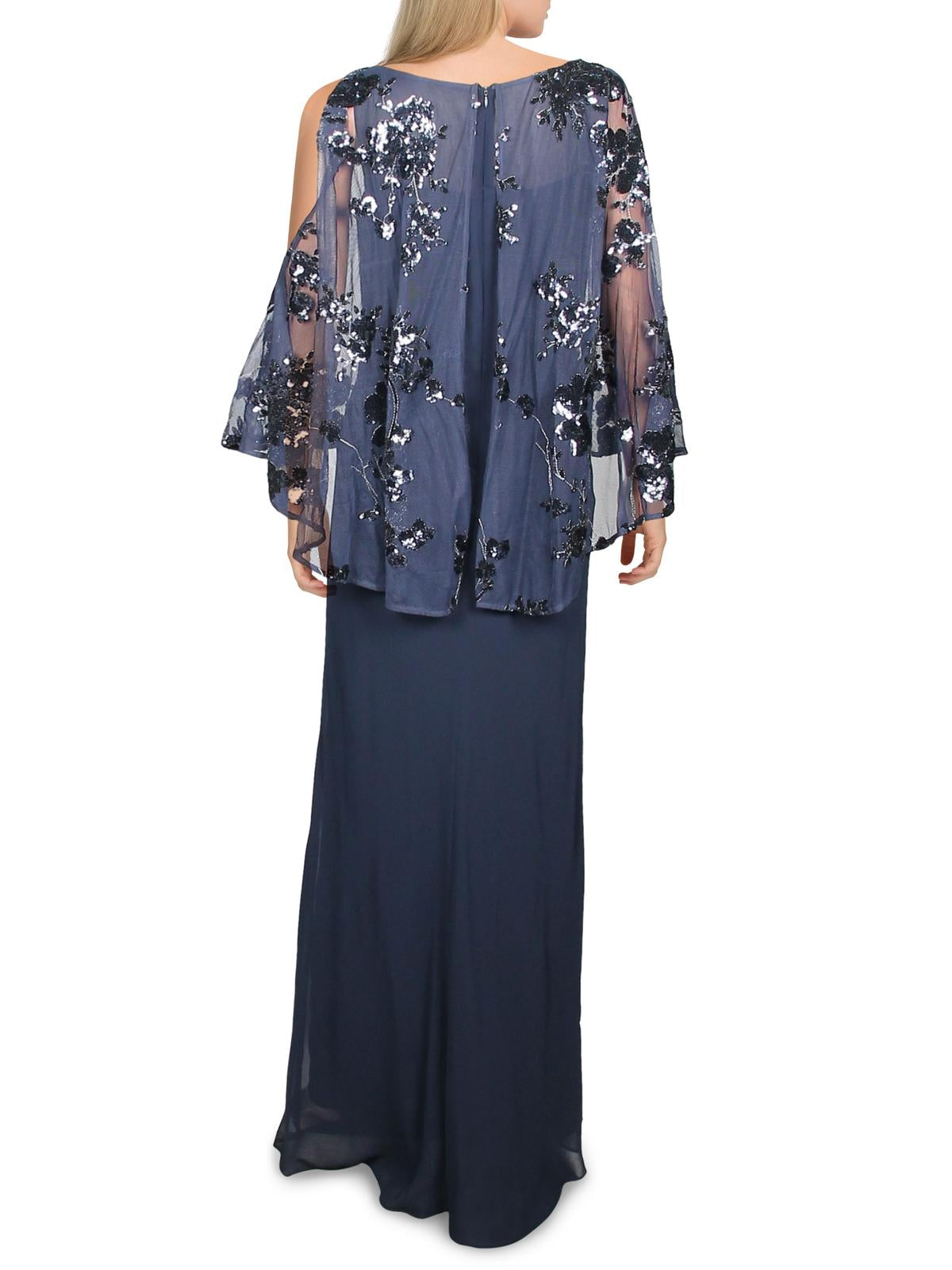 Navy Sequined Mesh Evening Dress H22367