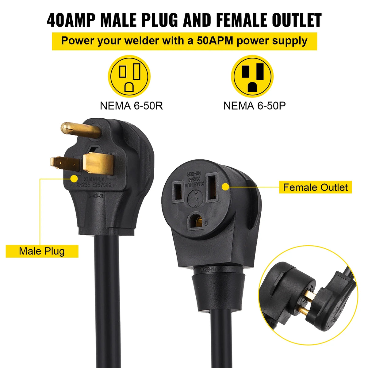 Welding Extension Cord 25ft 50AMP 8/3 Heavy Duty 8AWG 250V W96222