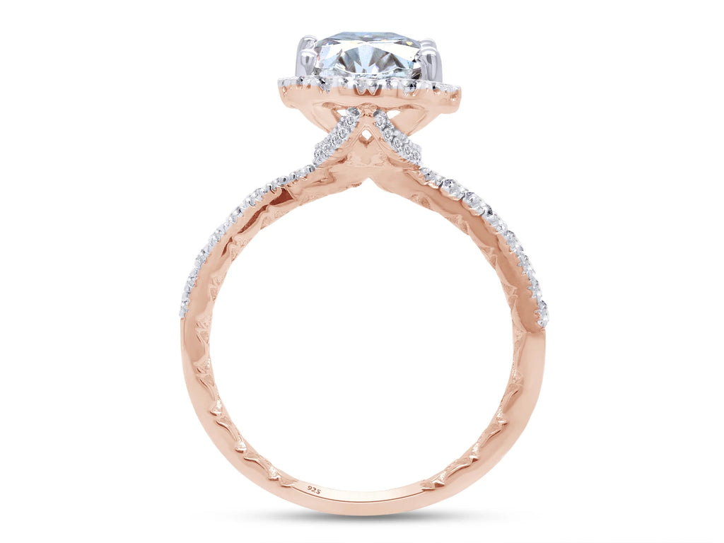 14K Rose Gold Over Sterling Silver Moissanite Solitaire Halo Engagement Ring S224473