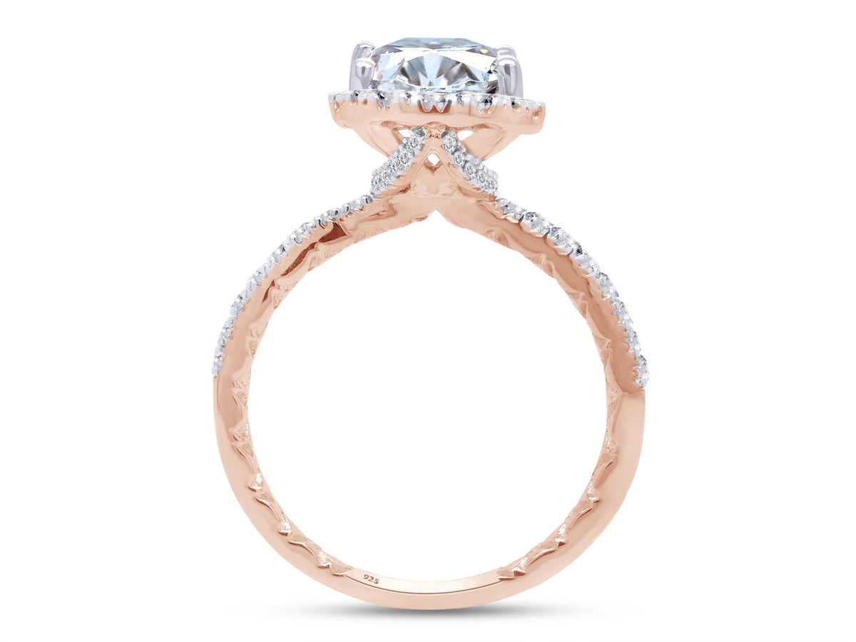14K Rose Gold Over Sterling Silver Moissanite Solitaire Halo Engagement Ring S224473