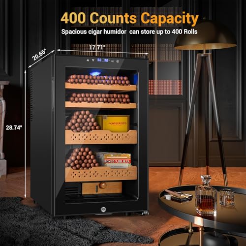 70L 400 Counts Thermostatic Cooling Humidor Cabinet with Cedar Wood Shelves I956