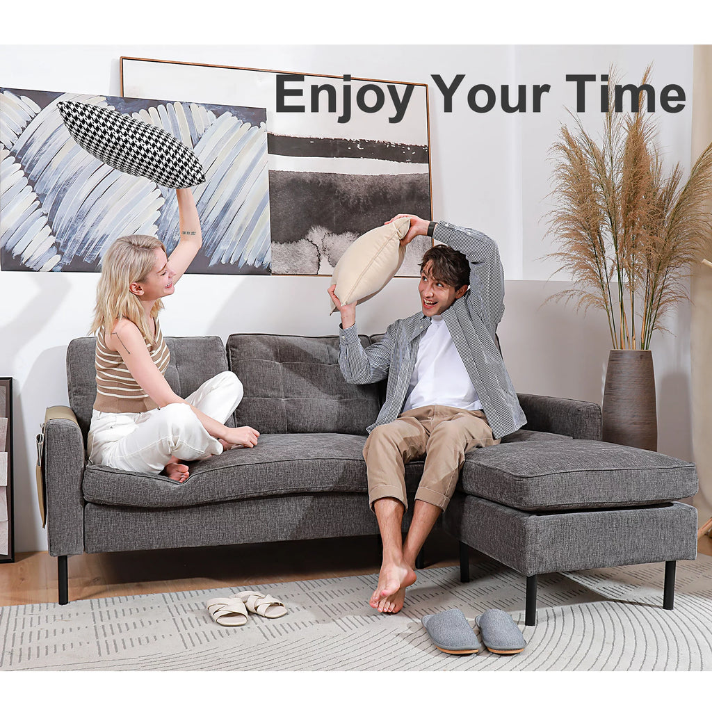 Grey Chenille L Shaped Sectional Sofa with Reversible Chaise N70913