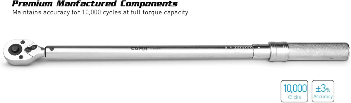 30-250 Foot Pound Industrial Torque Wrench, 1/2" Drive, Matte Chrome B82653