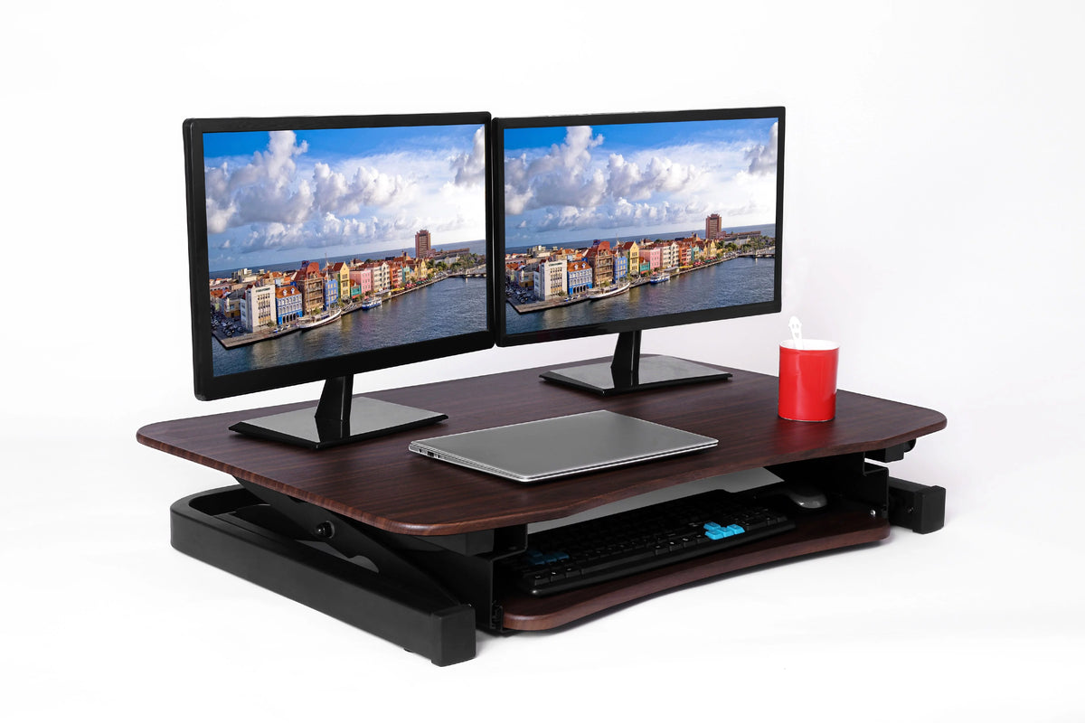 Height Adjustable Electric Desk Converter with Keyboard Tray (Walnut) S8094