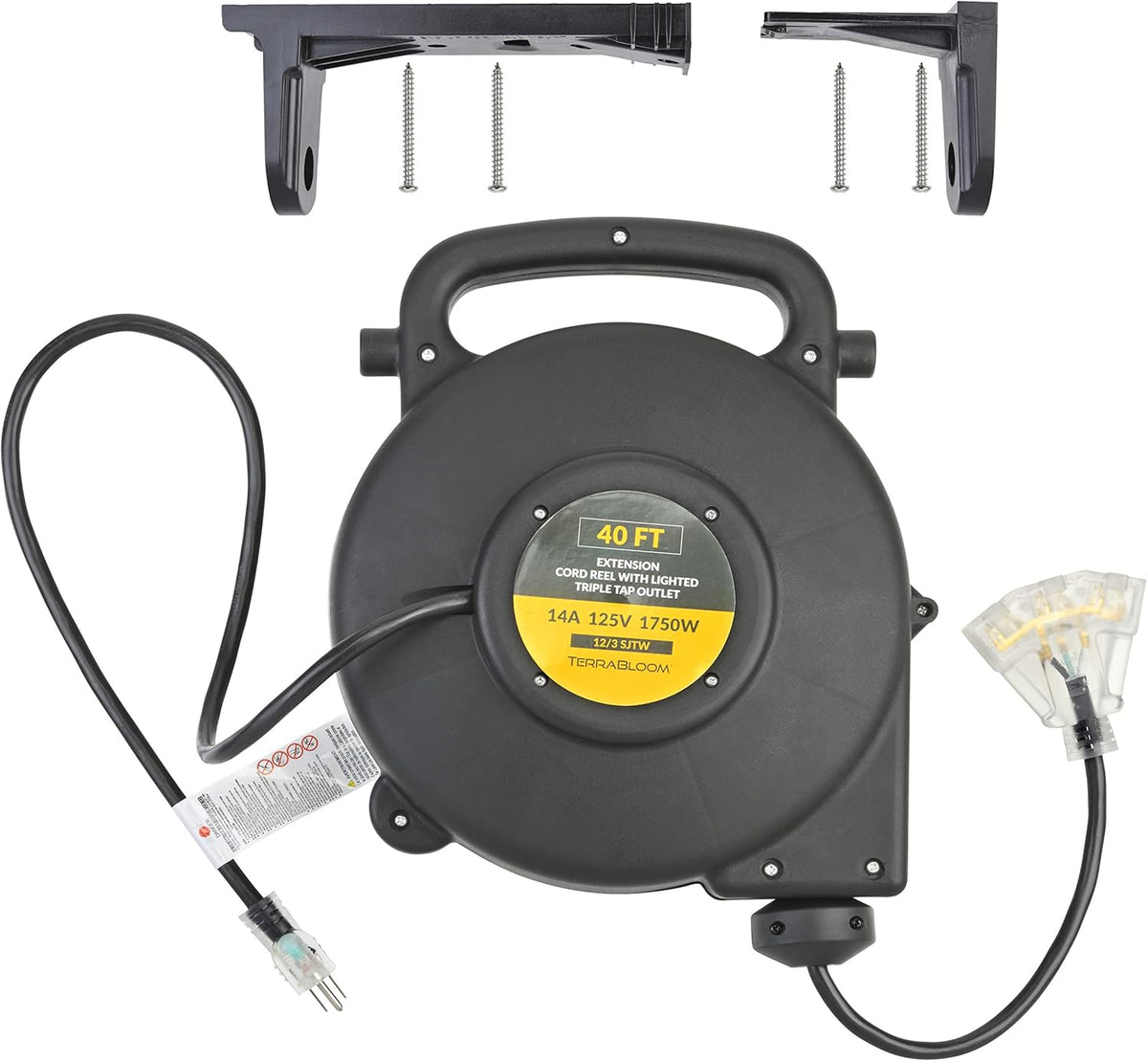40 Ft 12/3 Retractable Extension Cord Reel with 3 Outlets E137619