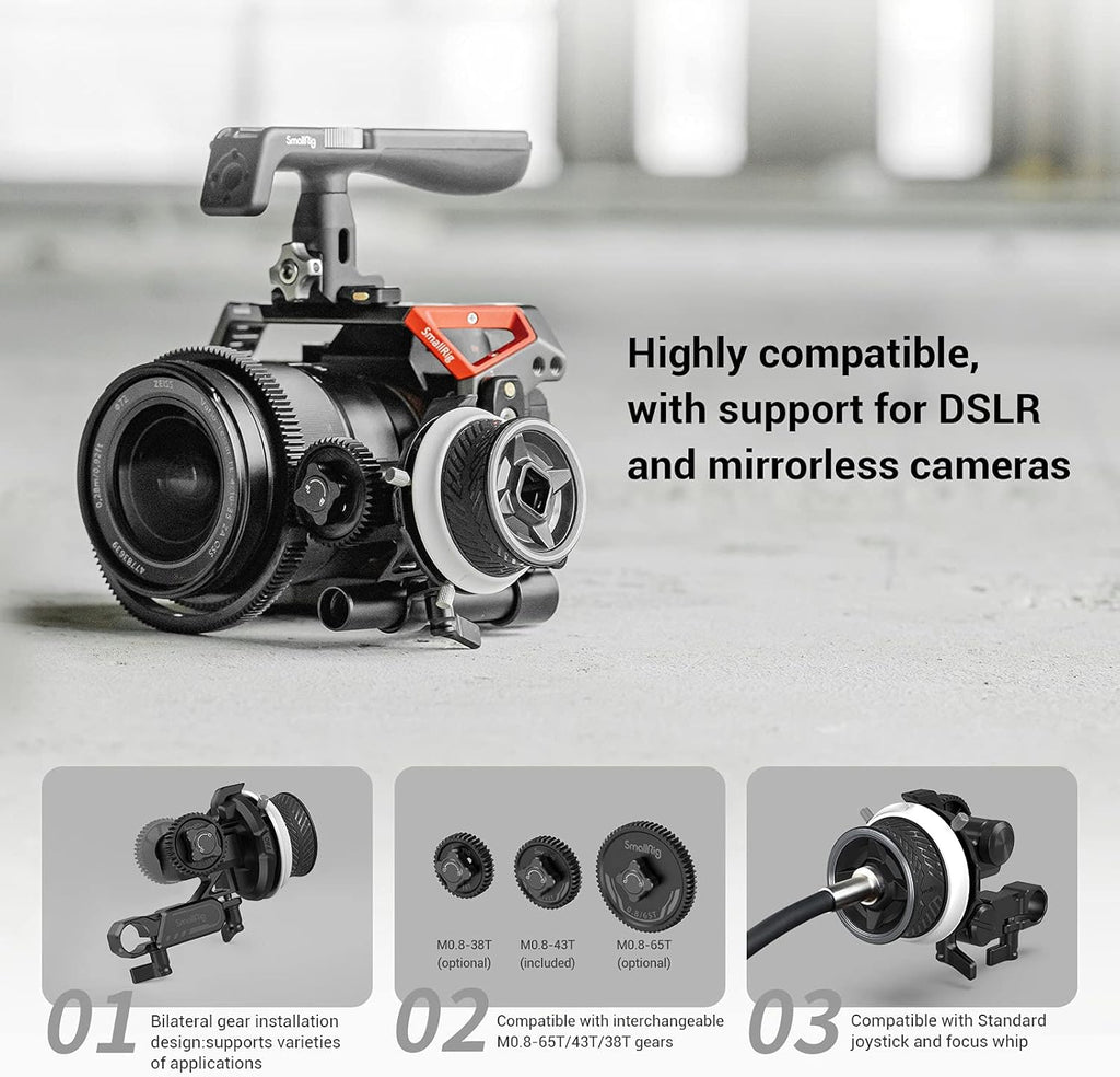 Mini Follow Focus with A/B Stops and 15mm Rod Clamp and Snap-on Gear Ring Belt C430