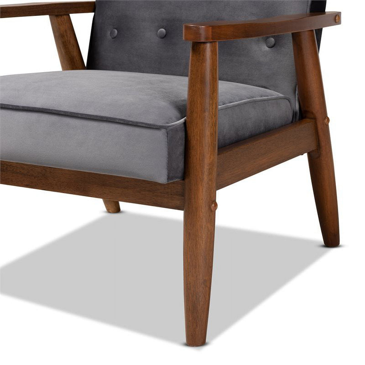 Grey Velvet Upholstered Wood Lounge Chair C1203