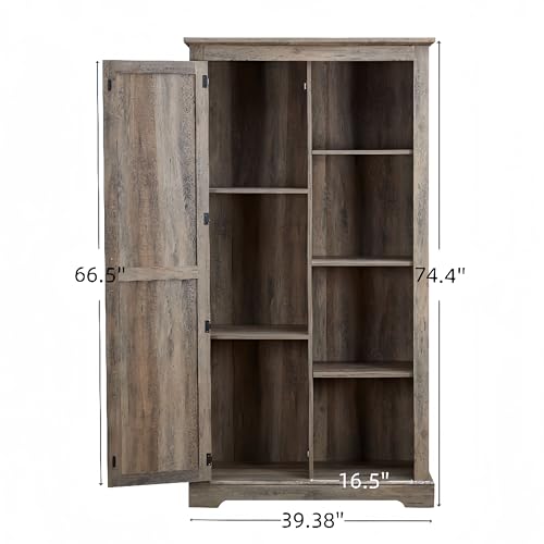 Tall Storage Cabinet Bookcase with Sliding Barn Door and Adjustable Shelf P10875