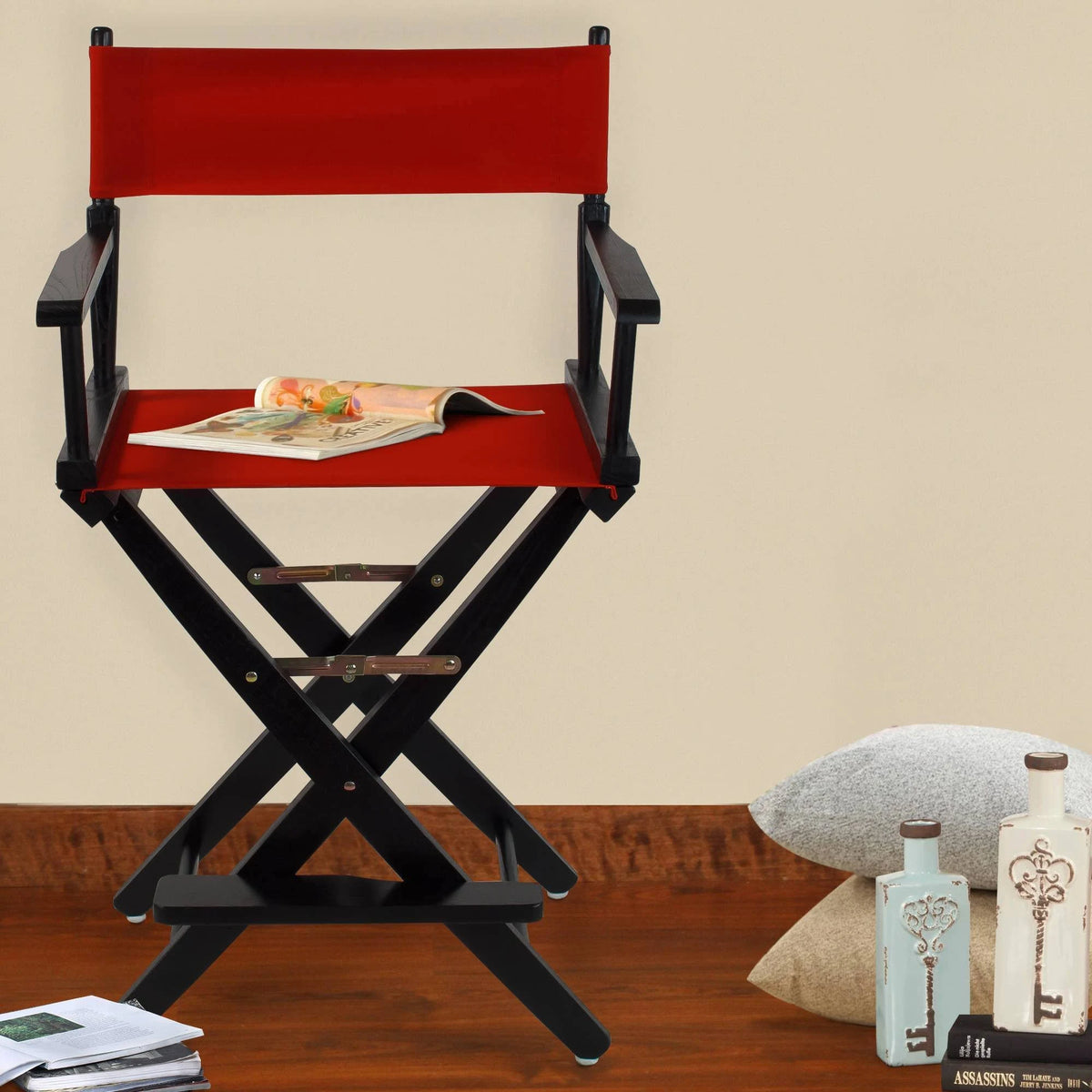 Black Frame Directors Chair with Red Cover R5363