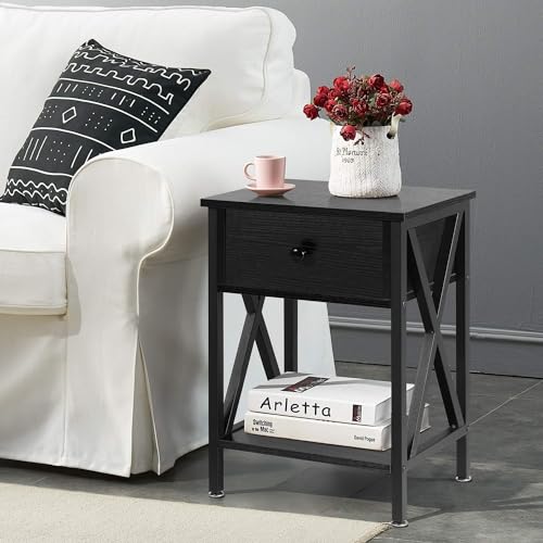 Dark Black End Side Table with Cabinet I551218