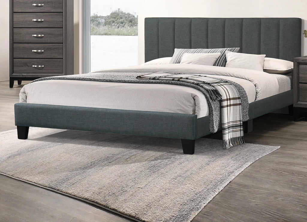 Solid Wood Full Size Bed with Polyfiber Headboard I55760