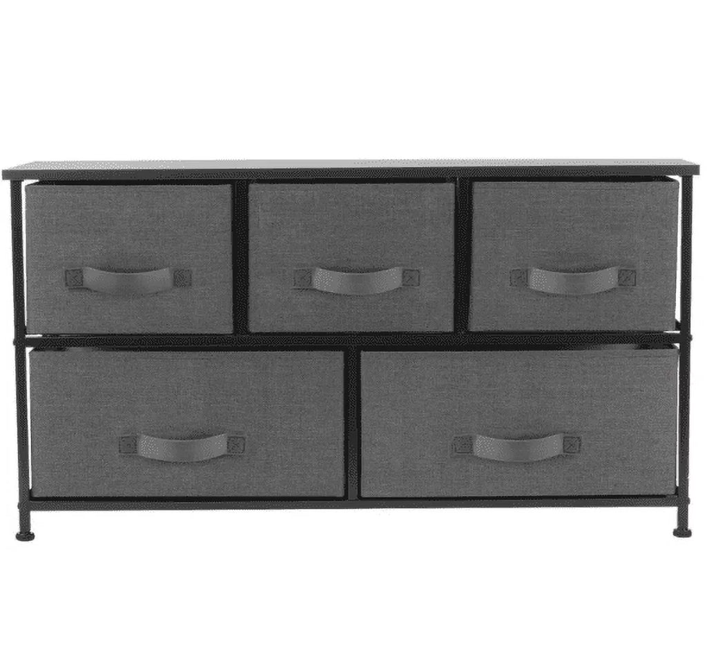 5 Drawer Fabric Storage Dresser with Wood Top V14153