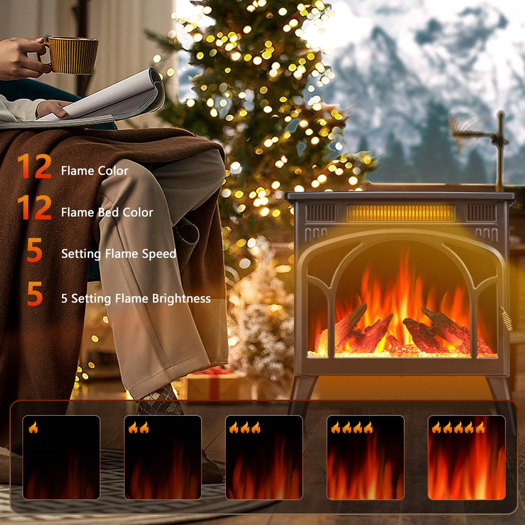 25" Freestanding Electric Fireplace Heater with 12 Flame Color I15468