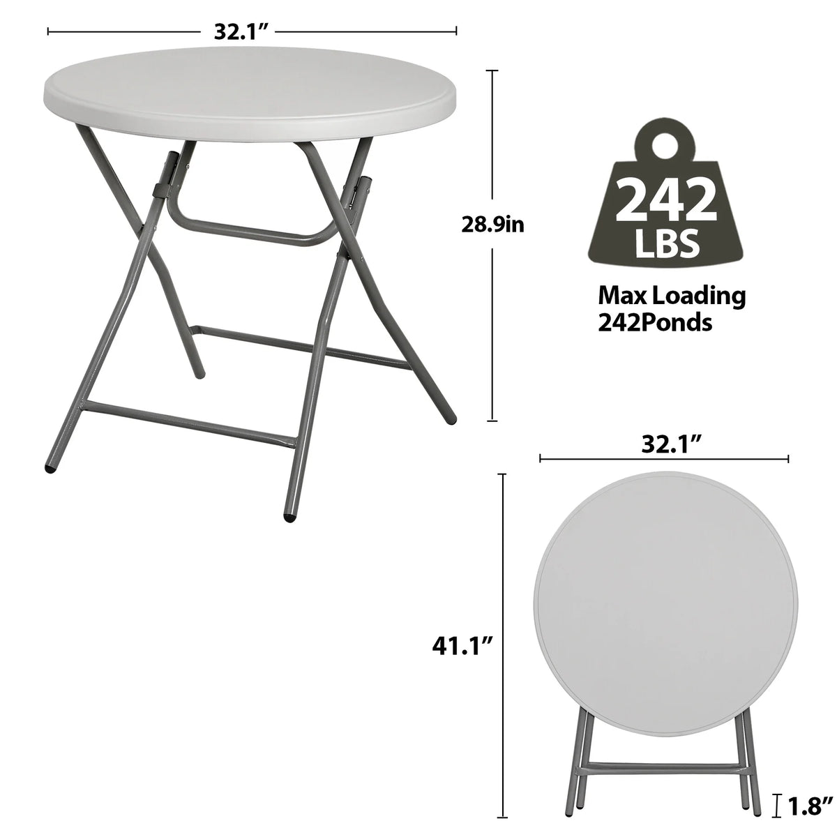 White 32" Round Plastic Dining Table Y633