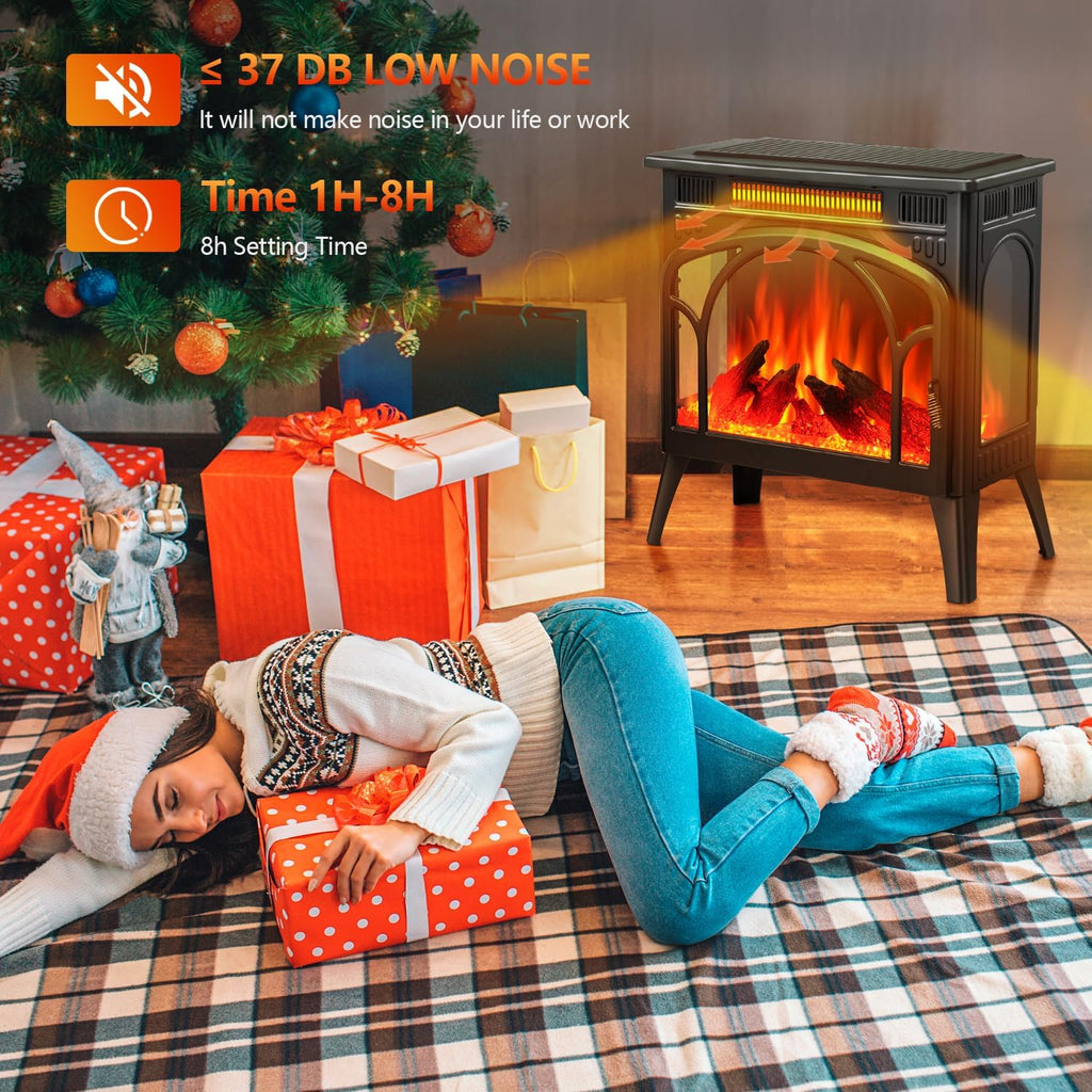 25" Freestanding Electric Fireplace Heater with 12 Flame Color I15468