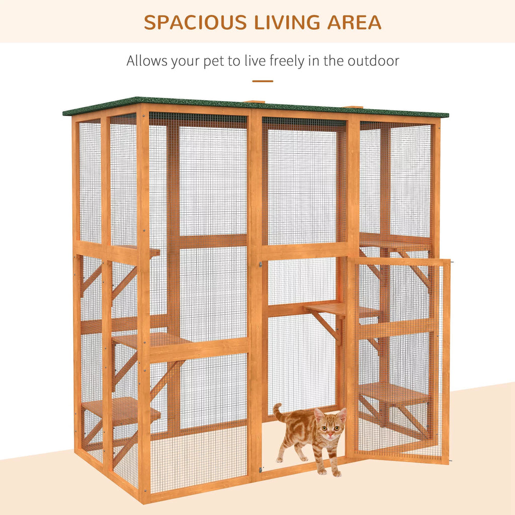 Outdoor Wooden Cat House Enclosure with 6 High Ledges U221872