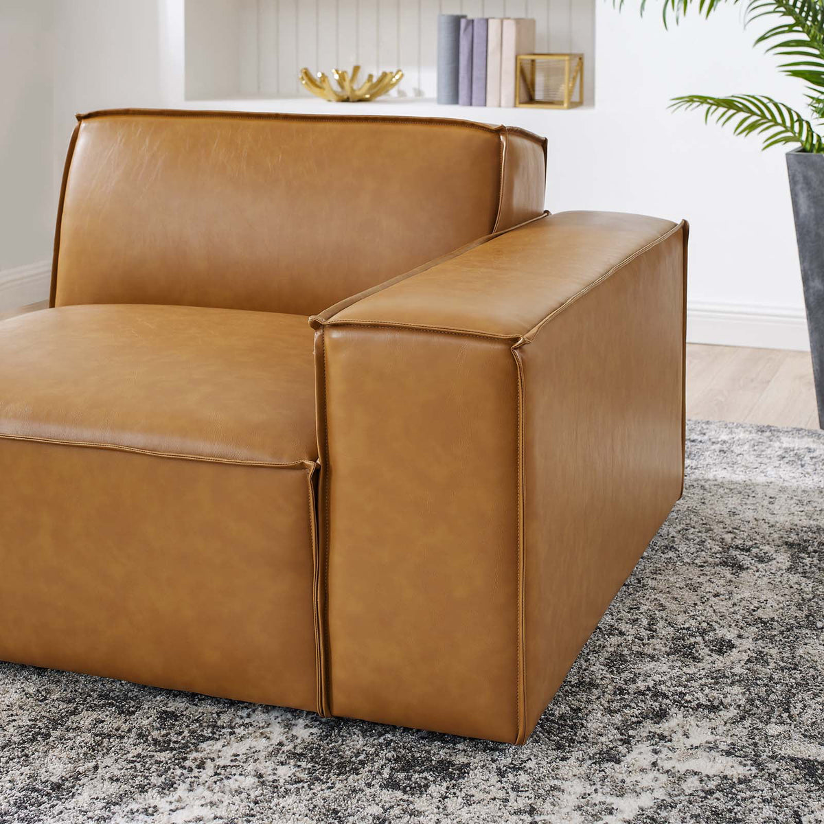 Tan Vegan Leather Left-Arm Sectional Sofa Chair A31680