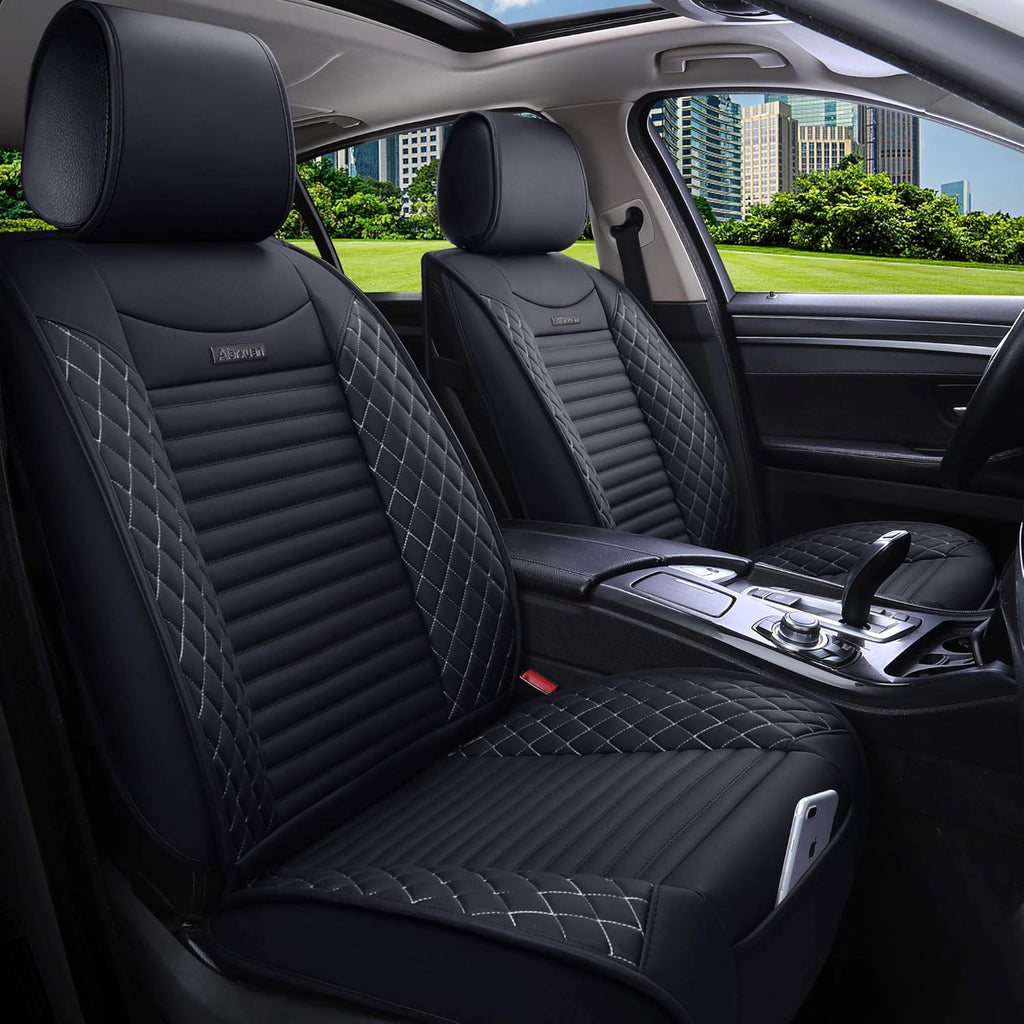 5 Car Seat Covers Full Set Waterproof Leather Universal Black S19664