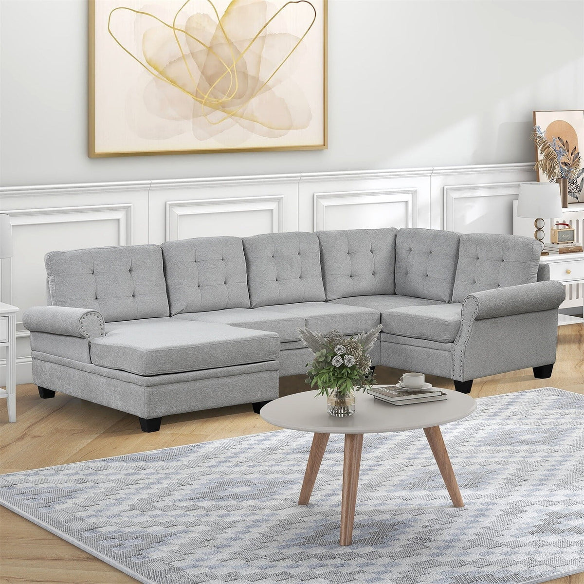 120" U-Shaped Corner Sectional Sofa Grey F26818