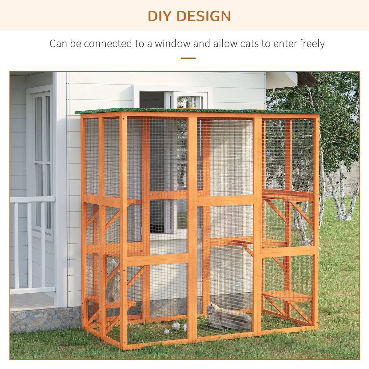 Outdoor Wooden Cat House Enclosure with 6 High Ledges U221872