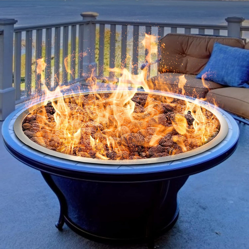31 x 31 Round Stainless Steel Gas Fire Pit Burner Pan with Volcanic Rock Insert Q79168