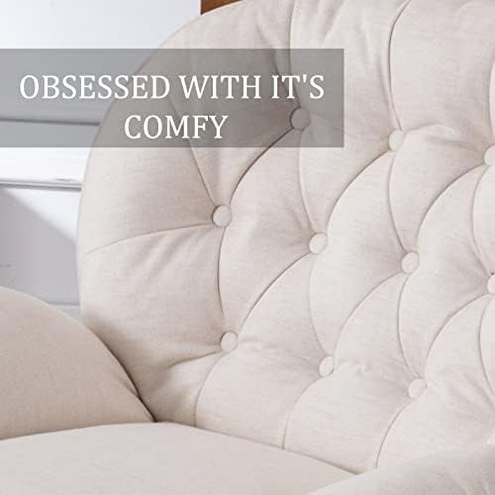 White Linen Swivel Arm Chair with Ottoman F243147