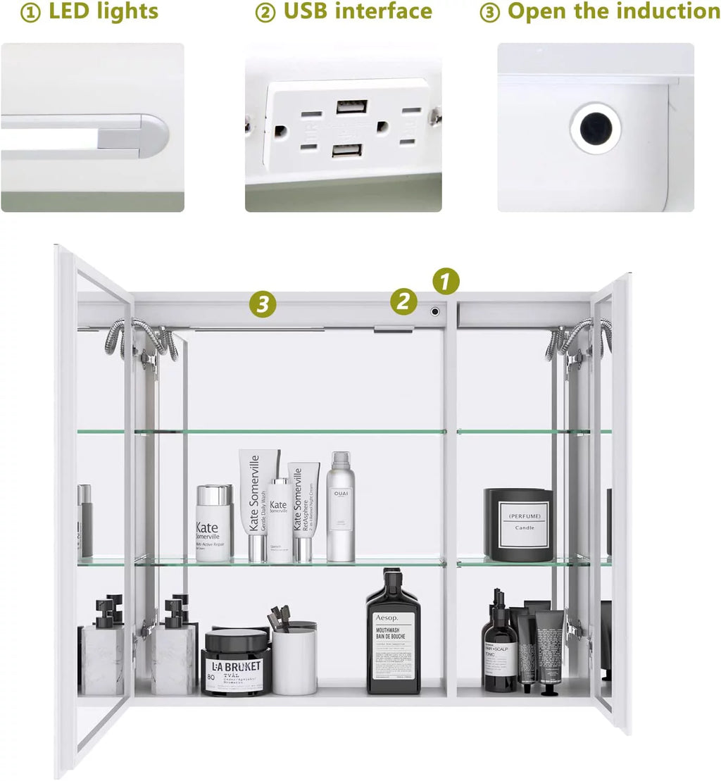 White LED Bathroom Mirror Cabinet K1487