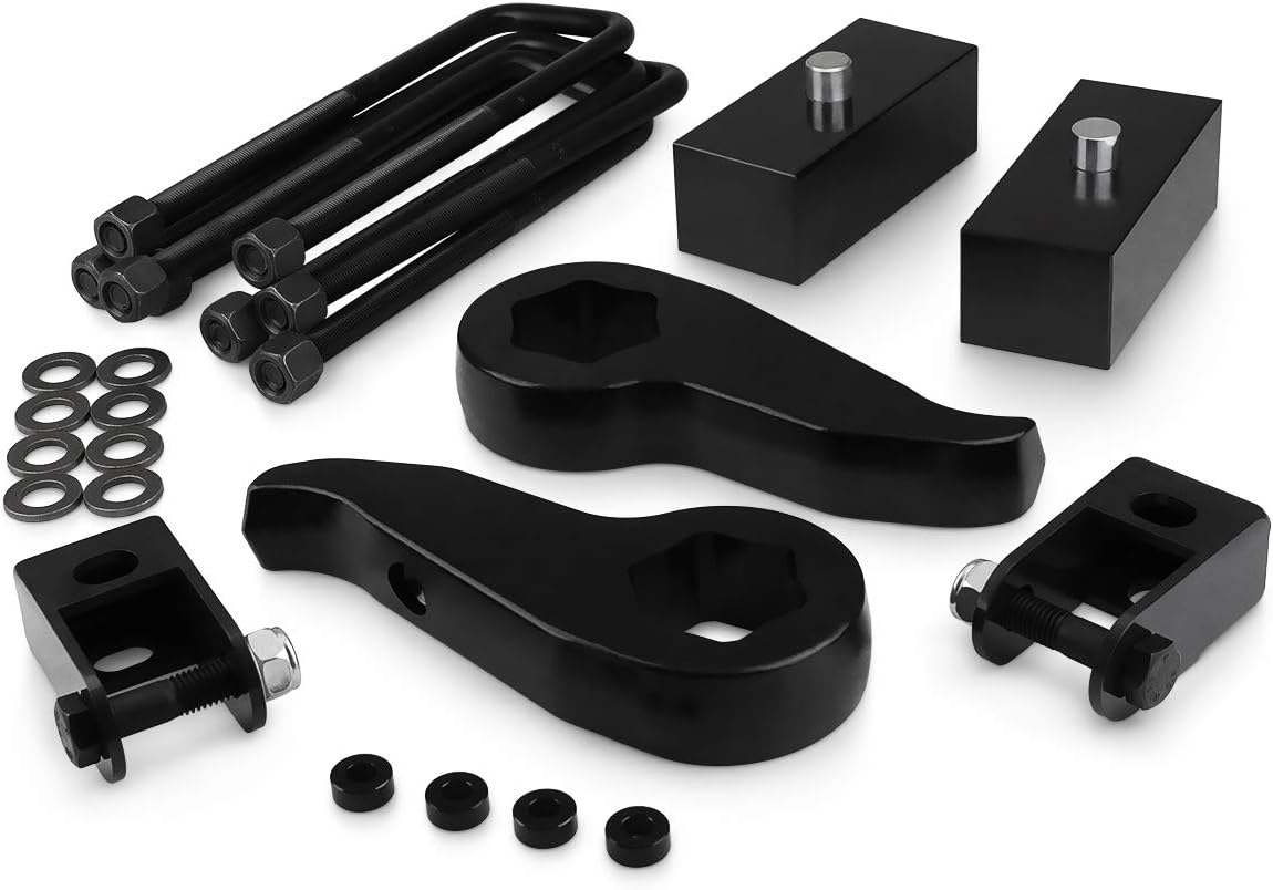 Front 2" Rear Leveling Lift Kit Adjustable Torsion Keys + Rear Blocks + U-bolts + Shock Extenders Fits 2011-2019 Chevy Silverado GMC Sierra 2500HD 3500HD 4WD L51075