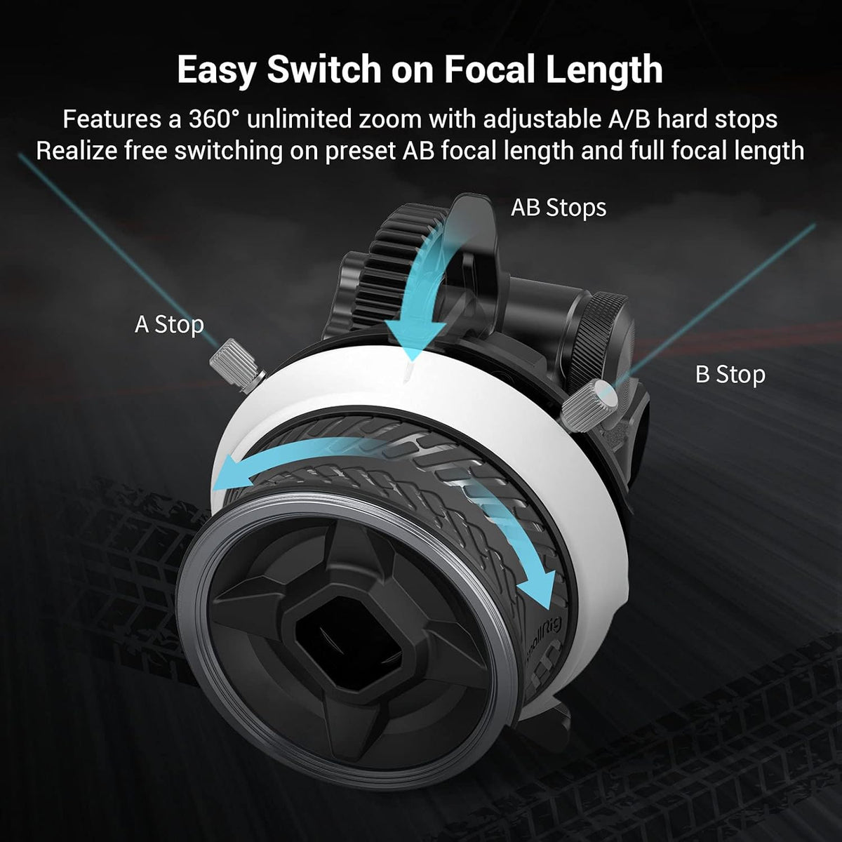 Mini Follow Focus with A/B Stops and 15mm Rod Clamp and Snap-on Gear Ring Belt C430