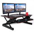 Height Adjustable Electric Desk Converter with Keyboard Tray (Walnut) S8094