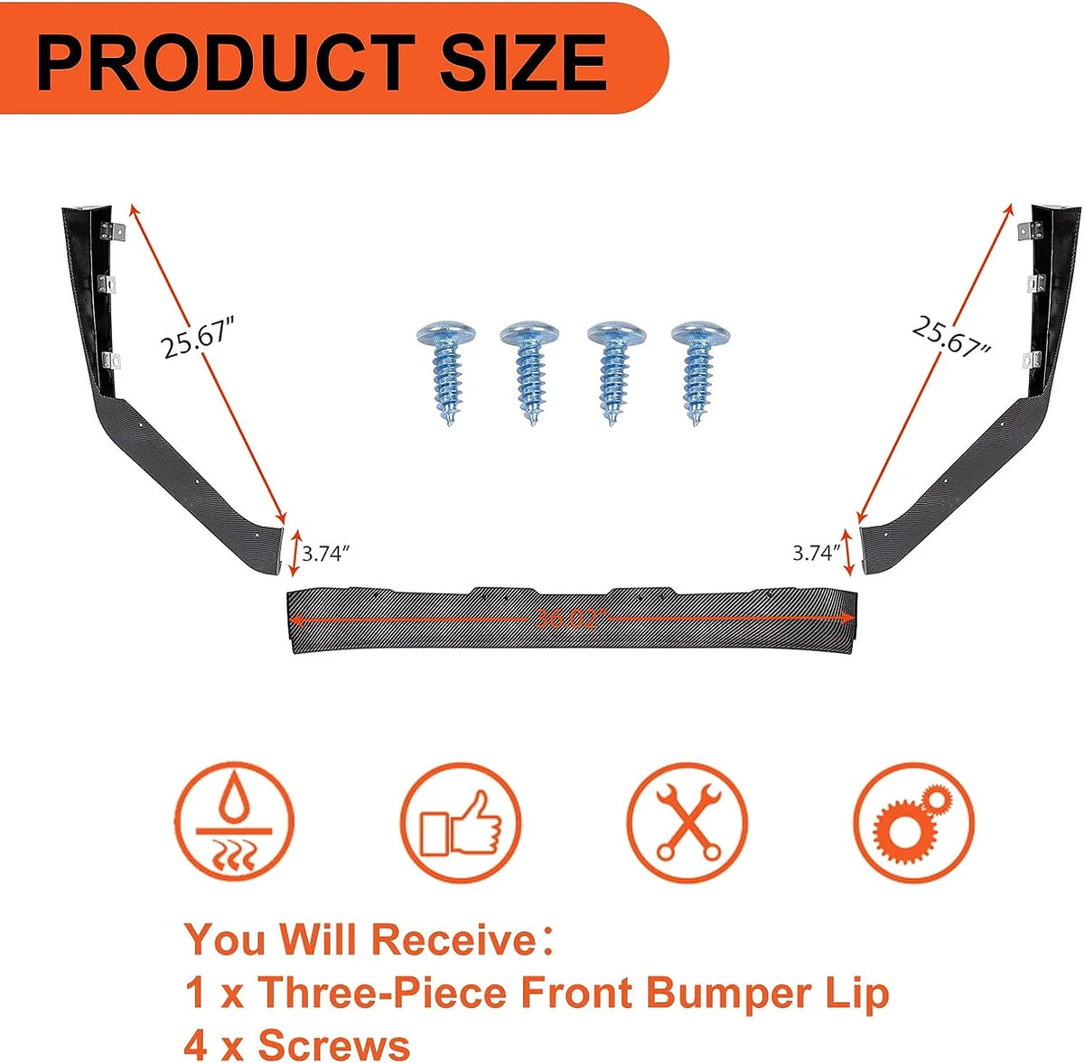 Carbon Fiber Look Front Bumper Lip Spoiler Splitter Side Body Kit U651