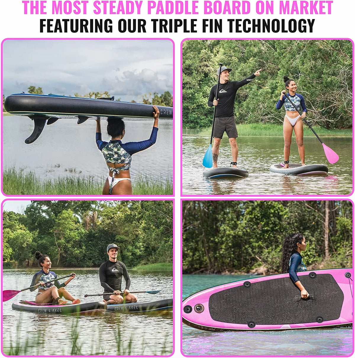 Inflatable Paddle Board SUP Kit with Paddle Pump Bag Pink W17346