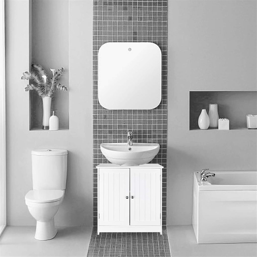 White Bathroom Floor Storage Cabinet with 2 Doors and Internal Shelf U788