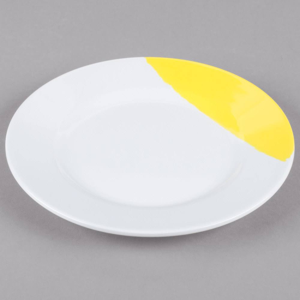 White Yellow Wide Rim Round Melamine Plate I52997