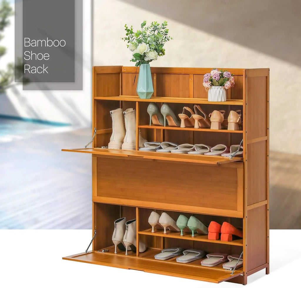 Brown 7 Tier Bamboo Shoe Storage Organizer Q284