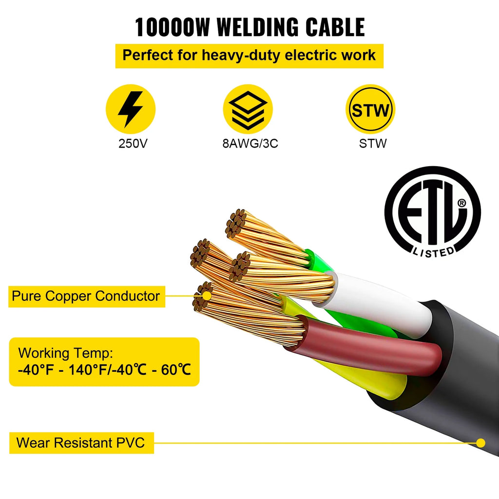Welding Extension Cord 25ft 50AMP 8/3 Heavy Duty 8AWG 250V W96222