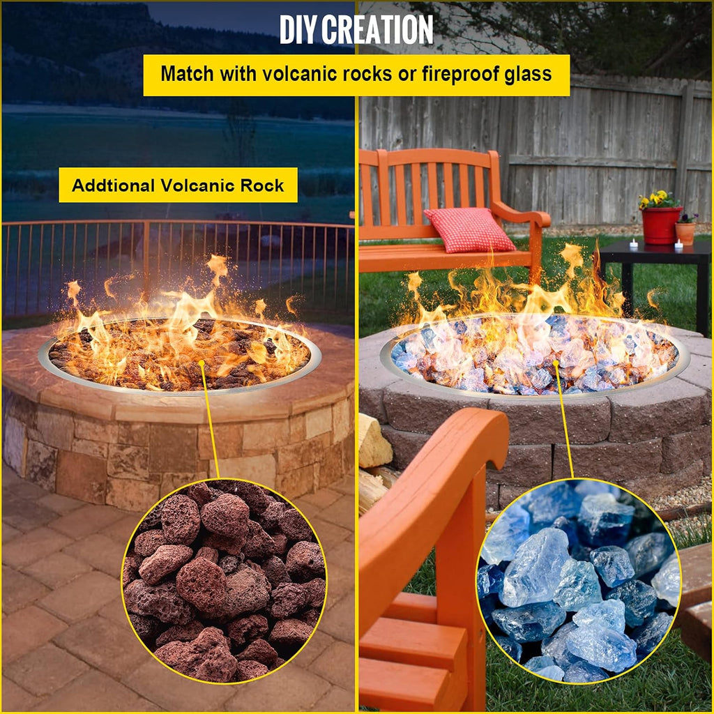 31 x 31 Round Stainless Steel Gas Fire Pit Burner Pan with Volcanic Rock Insert Q79168