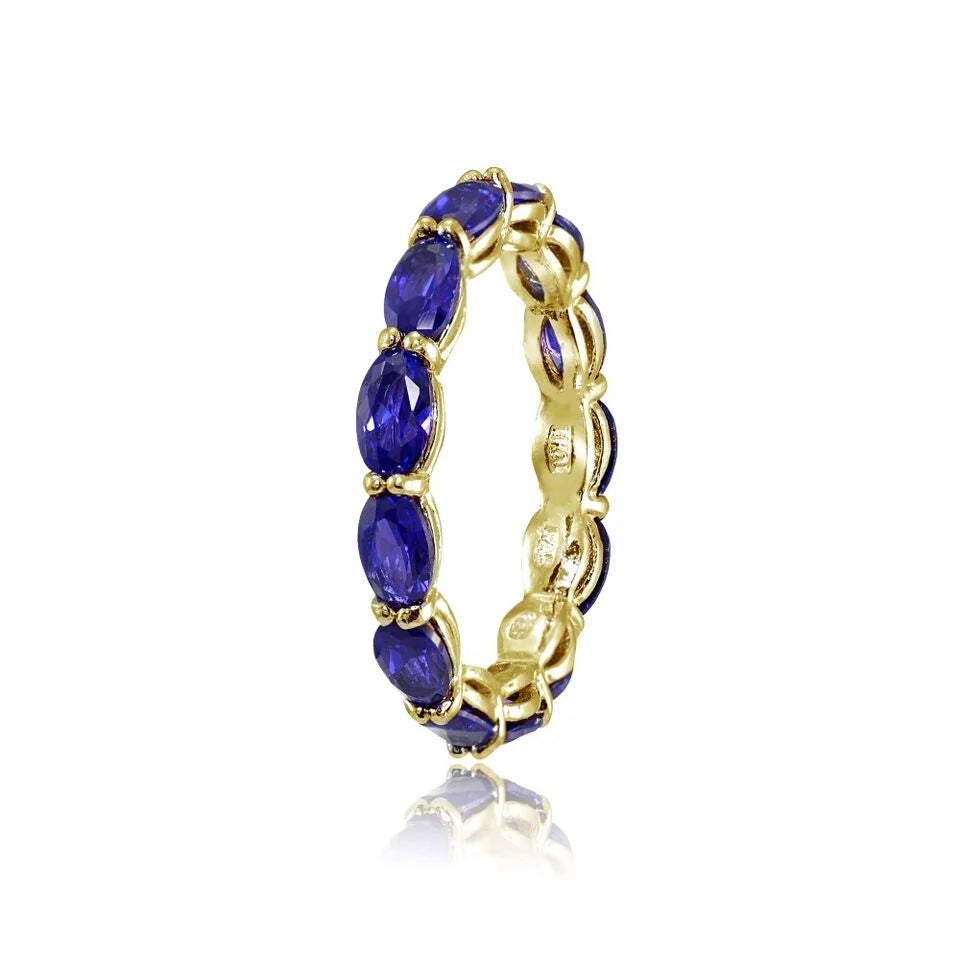Blue Sapphire 5x3mm Oval-Cut Stackable Eternity Band Ring 925 Sterling Silver Yellow Gold Plated Gemstone Jewelry N605509