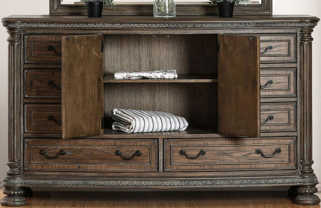 Queen Size 4pc Bed Dresser Mirror Nightstand Set E63432