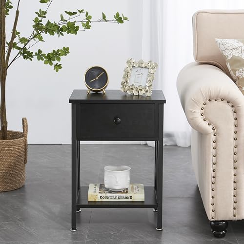 Dark Black End Side Table with Cabinet I551218