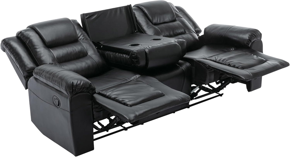 3 Seater Manual Reclining Leather Sofa with Center Console X851833
