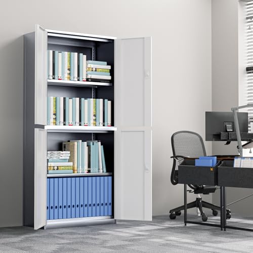 Metal Storage Cabinet with 4 Lock Doors and 4 Adjustable Shelves, 74" Tall Rolling Cabinet M1827
