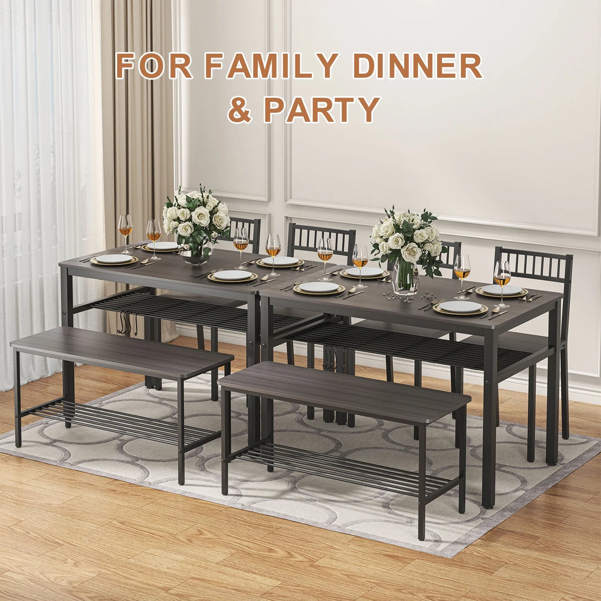 Kitchen Table and 2 Chairs with Bench Brown E559
