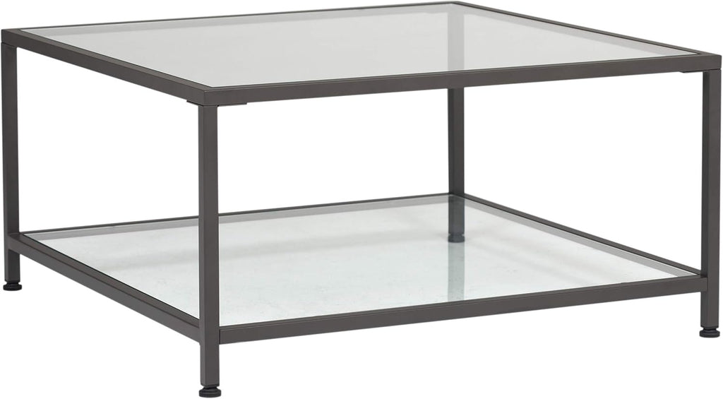 Pewter End Table with Clear Glass Z4944