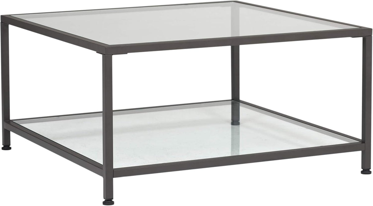 Pewter End Table with Clear Glass Z4944