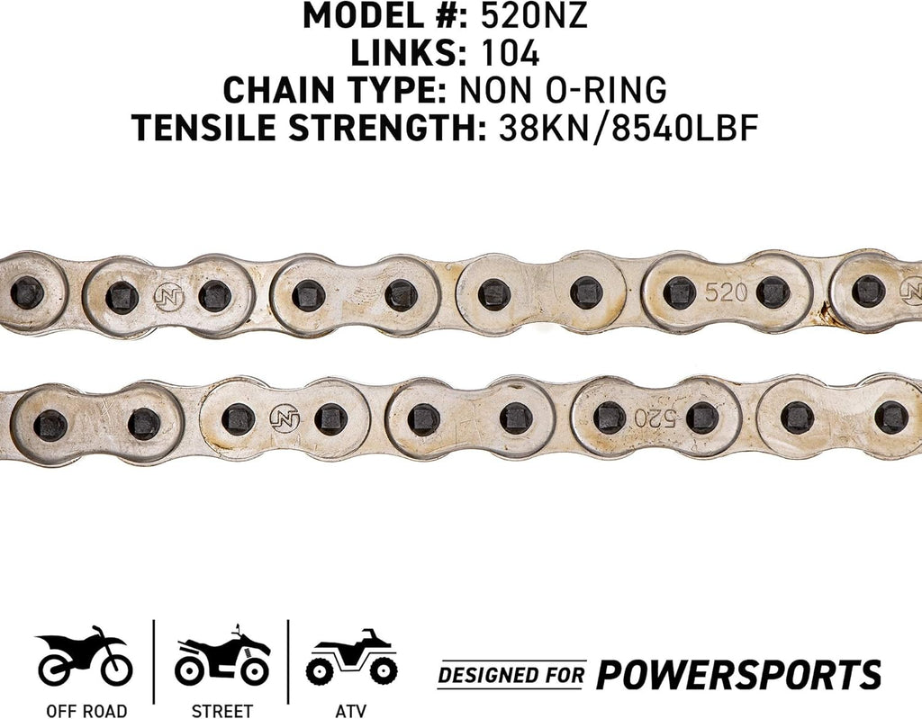 Drive Sprocket Chain Combo Front 14 Rear 41 Tooth 520NZ Standard 104 Links Pack of 2 V23707