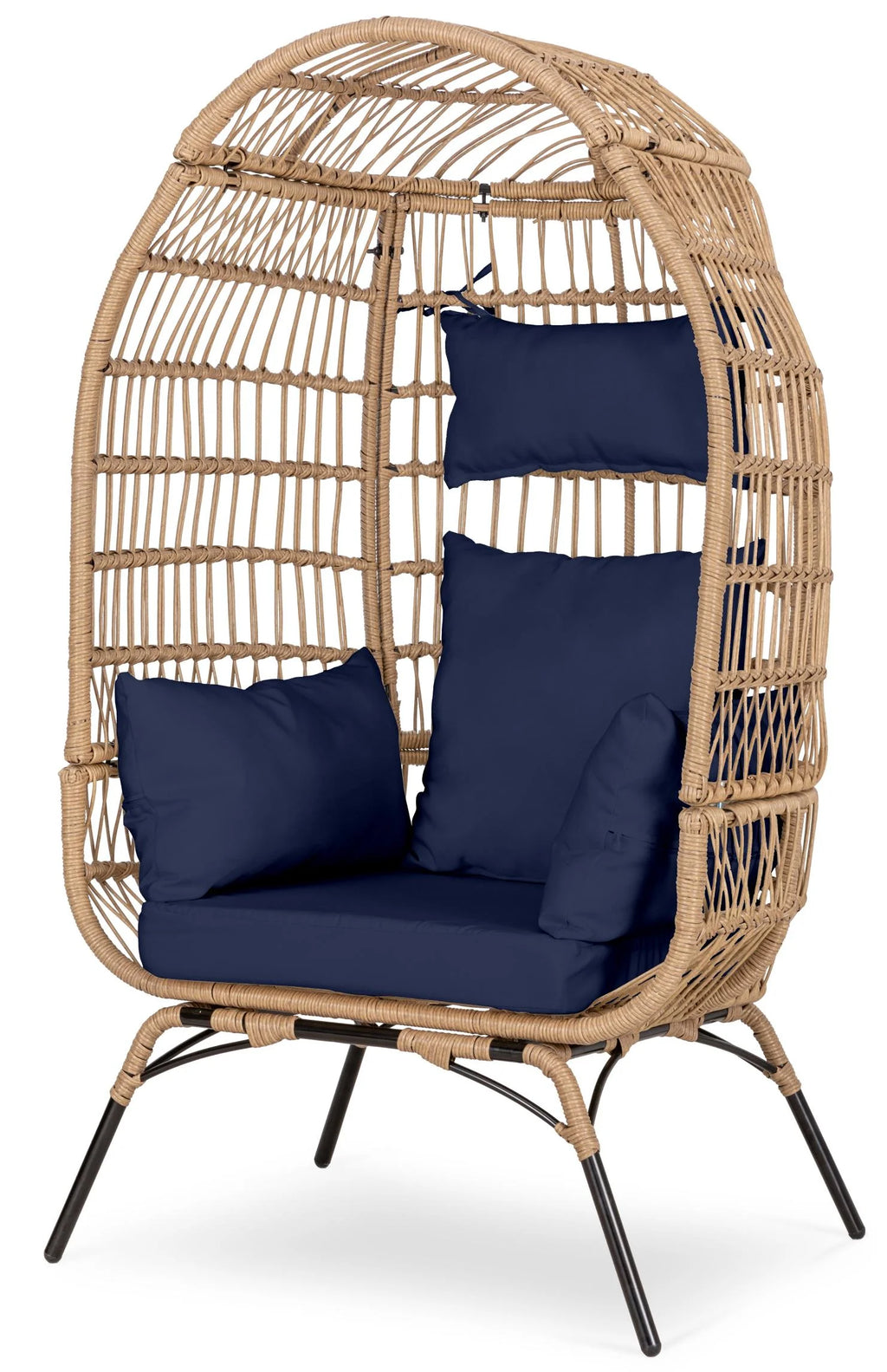 Navy Blue Rattan Wicker Oversize Patio Chair with Cushion E1954