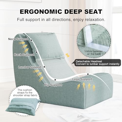 Corduroy Bean Bag Chair with Neck Pillow and Ottoman P4845