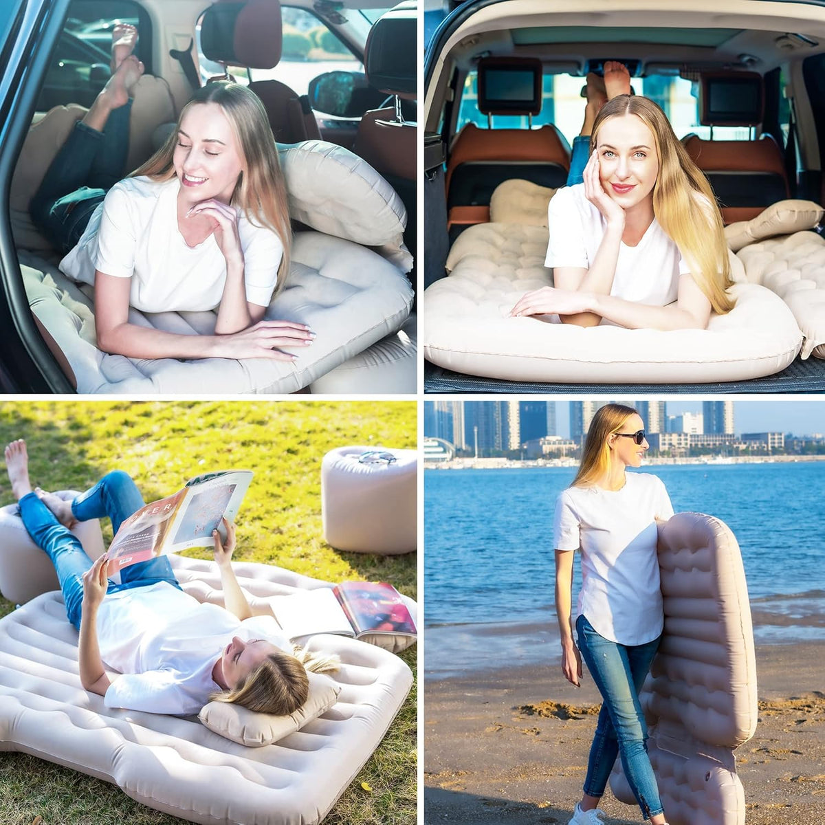 Beige Inflatable Car Air Mattress Y721634