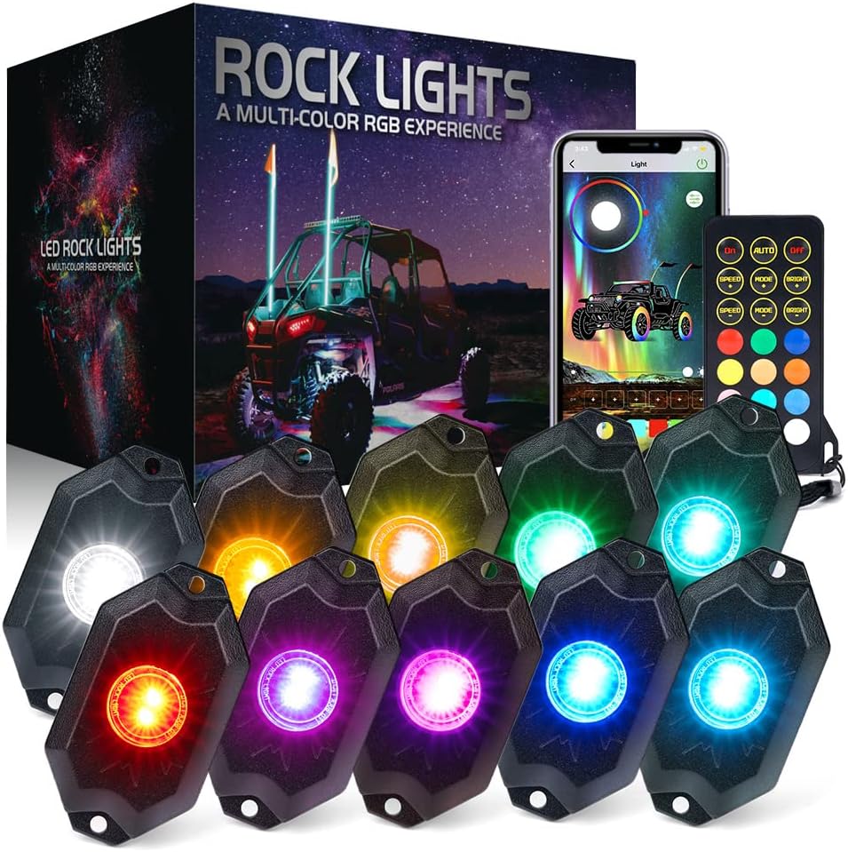 RGBW LED Rock Lights Kit with Bluetooth Remote, 10 Pods F860039